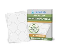 Recycled A4 Round Labels - Printable Circle Sheet Labels for Inkjet & Laser Printers, Permanent Adhesive - 88mm Diameter, 25 Sheets - LabelLab