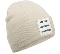 Recycled Beanie Your Logo or Design Here! Personalised Sustainable Knit Hat Design Your Own Sustainable Hat (UK, Alpha, One Size, Oatmeal)