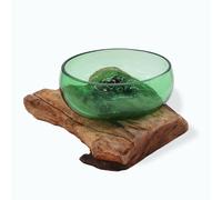 Recycled Beer Bottles - Large Wide Bowl on Wood KDMD Brown One Size