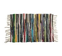 Recycled Chindi Rug With Tassles Multicoloured Rainbow Cotton Sustainable Boho Hippie Fairtrade Handmade Textiles Rag Rug