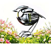 Recycled Fork & Spoon Robin Figurine, Handcrafted Metal Robin Garden Ornament, Rustic Red Chest Bird Statue, Scrap Metal Art Sculpture, Weatherproof Yard Patio Decor, Gifts for Bird Lovers