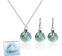 Recycled Glass Spiral Earrings: Upcycled Mason Jar Dangles, Recycled Glass Teardrop Earrings, Handmade Spiral Drop Earrings/Necklace, Ocean Beach Jewelry Inspirational Gifts for Women Sister (Blue)