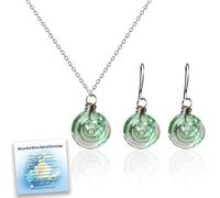 Recycled Glass Spiral Earrings: Upcycled Mason Jar Dangles, Recycled Glass Teardrop Earrings, Handmade Spiral Drop Earrings/Necklace, Ocean Beach Jewelry Inspirational Gifts for Women Sister (Green)