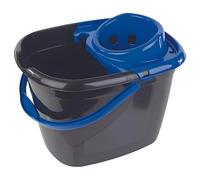 Recycled Great British Black Mop Bucket with Blue Wringer 14ltr - Single - Janitorial Supplies