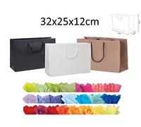 Recycled Landscape Boutique Shop Gift Bags - Strong Rope Handle Bag - 3 Colours PLUS Tissue Paper (White, 25 Bags)