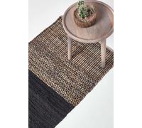 Recycled Leather Handwoven Herringbone Hall Runner, 66 x 200 cm Homescapes Black 66cm x 200cm