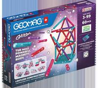 Geomag, Recycled Glitter, Magnetic Constructions With Glitter Effect, Colorful And Glittery Magnetic Bars, 60-Piece Pack, 100% Recycled Plastic, White