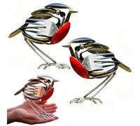 Recycled Metal Robin Statue, Handmade Fork & Spoon Scrap Art Decor, Rustic Red Chest Bird Figurine, Weather Resistant Garden Ornament, Indoor Outdoor Garden Home Ornament for Bird Lovers