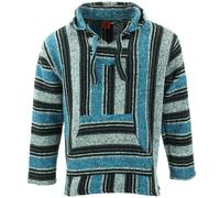 Recycled Mexican Baja Jerga Hoody Drug Rug Pullover Hoodie Blue Grey