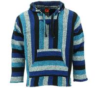 Recycled Mexican Baja Jerga Hoody Drug Rug Pullover Hoodie Blue Mix