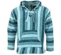 Recycled Mexican Baja Jerga Hoody Drug Rug Pullover Hoodie Bright Blue