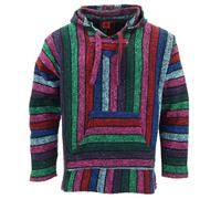 Recycled Mexican Baja Jerga Hoody Drug Rug Pullover Hoodie Multi Stripe