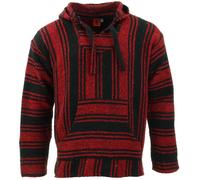 Recycled Mexican Baja Jerga Hoody Drug Rug Pullover Hoodie Red Black