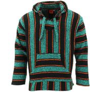 Recycled Mexican Baja Jerga Hoody Drug Rug Pullover Hoodie Teal Orange