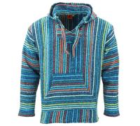 Recycled Mexican Baja Jerga Hoody Drug Rug Pullover Hoodie Thin Stripe Multi