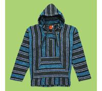 Recycled Mexican Baja Jerga Hoody Sweatshirt Jacket Hooded Warm Hippy Plus Size