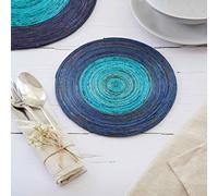 Recycled Newspaper Round Placemats - Dark Blue/Light Blue | Small | Sustainable | Handmade Colourful | Fair Trade Gifts for Men and Women