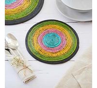 Recycled Newspaper Round Placemats - Navy/Green/Yellow/Pink/Blue | Small | Sustainable | Handmade Colourful | Fair Trade Gifts for Men and Women