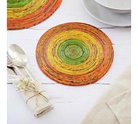 Recycled Newspaper Round Placemats - Orange/Yellow/Green | Small | Sustainable Placemats | Handmade Colourful Placemats | Fair Trade Gifts for Men and Women