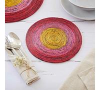 Recycled Newspaper Round Placemats - Red/Pink/Yellow | Small | Sustainable Placemats | Handmade Colourful Placemats | Fair Trade Gifts for Men and Women