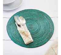 Recycled Newspaper Round Placemats - Teal | Large | Sustainable Placemats | Handmade Colourful Placemats | Fair Trade Gifts for Men and Women