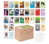 Recycled Paper Greeting 30-Count Funny All Occasion Card Assortment with Envelopes, Seals, and Storage Box