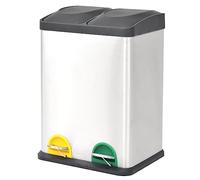 Recycled Pedal Bin Stainless Steel with 36 L Capacity, 2 Inner Buckets, Colour Coded for Sorting, Soft-Close Lid with Pedal, Odour-Proof for Kitchen, Office, Household and Garden