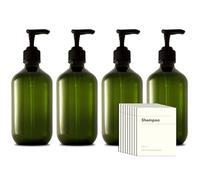 Recycled Plastic Pump Bottle Dispenser 4 x 300ml, Bathroom Bottles with Labels, Empty Refillable Shampoo and Conditioner Dispenser Bottle with Pump for Liquid Hand Soap, Shower Gel, Body Wash, Lotion