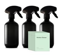 Recycled Plastic Spray Bottles 3 x 500ml with 9 x Waterproof Labels; Eco-Friendly, Refillable, Reusable Empty Bottle Set; Leakproof Trigger Sprayer for Cleaning, Garden, Kitchen, Plant Misting, Water