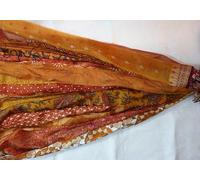 Recycled Pure Silk Sari Ribbon Yarn Brown Patchwork Fabric Strips, 21 Yards 20 Strips Handmade Yarn for Weaving, Knitting, Crochet, Mixed Media Art, Macramé, Gift Wrapping & Sustainable Craft Projects