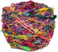 Recycled Sari Silk Yarn - Bulky Yarn - Multicolor Ball (85 Yards, 100 Grams) | Great for Knitting, Crochet, Weaving (Pack of 5)
