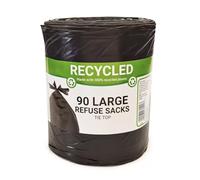Recycled Tie Top Large Refuse Sacks, 90 Bags Ultra Heavy Duty, Refuse Sacks, Bin Bags, Perfect for Household, Office, Garden, Commercial, DIY, Caterers, Builders - 110 Litre XL Capacity - LondonWeek®