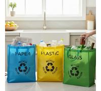 Recycling Bags Set of 3 Heavy Duty Colour Bin Bags For Recycling Reusable Paper Plastic Storage Kitchen Sack Plastic Glass Paper Recycling Bags Waste Bin Sack