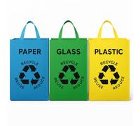 Recycling Bags - Set of 3 Multicoloured Bin Bags for Plastic, Glass & Paper - Reusable Waste Sorting Bags with Handles - Household Recycling Organiser (Multicolor, Pack of 3)