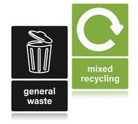 Recycling Bin Stickers 2 Pcs Self Adhesive PVC Recycling Signs 12 x 16 cm General Waste Mixed Recycling Signs Stickers for Kitchen, Home, Office, Restaurant