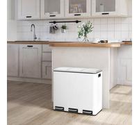 Recycling Bin, Triple Trash Can, 3 X 18L, Pedal Bin With 3 Compartments, Soft-Close Lids, Plastic Inner Buckets And Carry Handles