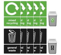 Recycling Bins Stickers Pack of 10 Self Adhesive Vinyl Waterproof Decals for General Waste & Mixed Recycling 150 × 100 mm Removable Signs for Outdoor Bins Kitchens Schools Offices Pubs