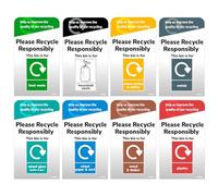 Recycling Bins Stickers - Self Adhesive Vinyl - 170mm × 100 mm, Waterproof Mixed Set Decals Recycling Signs for Indoor Outdoor Use. Made in UK Print Kings