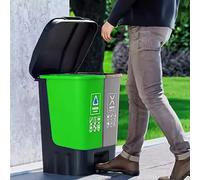 Recycling Pedal Bin Double Compartment Food Garden Kitchen Waste Bin with Two Compartments for Kitchen Bedroom Workspace Office 16L 20L 40L (Green & Grey, 40L)