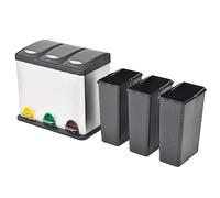 Recycling Pedal Bin Stainless Steel 24 L with 3 Inner Buckets, Colour-Coded Lid and Soft-Close Pedal, Odour-Proof for Kitchen, Office, Household, Compost, Organic Waste, Waste Paper Bin