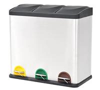 Recycling Pedal Bin Stainless Steel with 54 L Capacity, 3 Inner Buckets, Colour Coded for Waste Separation, Silent Soft-Close Lid, Ideal for Kitchen, Office, Household and Garden