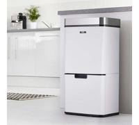 Cooks Professional Recycling Sensor Bin 75L with Dual Compartments and Removable Food Caddy for Kitchen | Smart Automatic Brushed Stainless Steel Bins | White & Silver