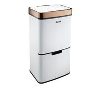 Cooks Professional Recycling Sensor Bin 75L with Dual Compartments and Removable Food Caddy for Kitchen | Smart Automatic Brushed Stainless Steel Bins | White & Copper