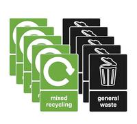 Recycling Stickers For Bins, 10 Pcs General Waste Stickers Self Adhesive Mixed Recycling Sticker Recycling Signs Rubbish Bin Sticker For Kitchen, Outdoor And Office 150 × 100 mm