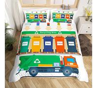 Recycling Trash Truck Duvet Cover Single Size Creen Garbage Truck Comforter Cover For Kids Boys Girls Teens Colorful Recycling Bins Bedding Set Waste Man Gement Themed Bedspread Cover 2 Pieces