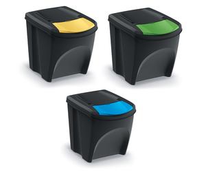 Recycling Waste Bin Set 3x 4x 5x Sorting Trash 25L 35L Stackable Coloured Lids