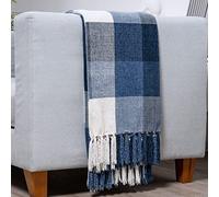 RECYCO Buffalo Plaid Chenille Throw Blanket Soft Cozy Checkered Blanket Throw with Fringe Tassel for Couch Sofa Chair Bed Living Room Gift, Navy Plaid, 152X127cm