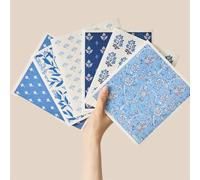 RECYCO Swedish Dishcloths for Kitchen | 6 Pack Heritage Florals Blue Washable Dish Rags | Cellulose Reusable Cleaning Paper Towels | Absorbent Counter Dish Cloth Sponge Kitchen Wipes, 8" L x 7" W