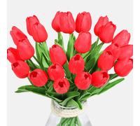 (Red) 10Pcs Artificial Flowers Fake Flower Tulip Latex Material Real Touch for Wedding Room Home Hotel Party Decoration and DIY Decor