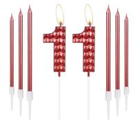 Red 11th Birthday Candles for Girls and Boys - Number 11 Cake Topper Decorations for Women and Men - Party, Wedding, Anniversary